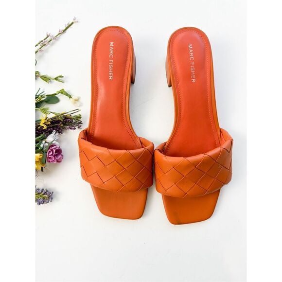 Marc Fisher Women's Orange Casper Heeled Braided Sandal Size 10M - Picture 2 of 4